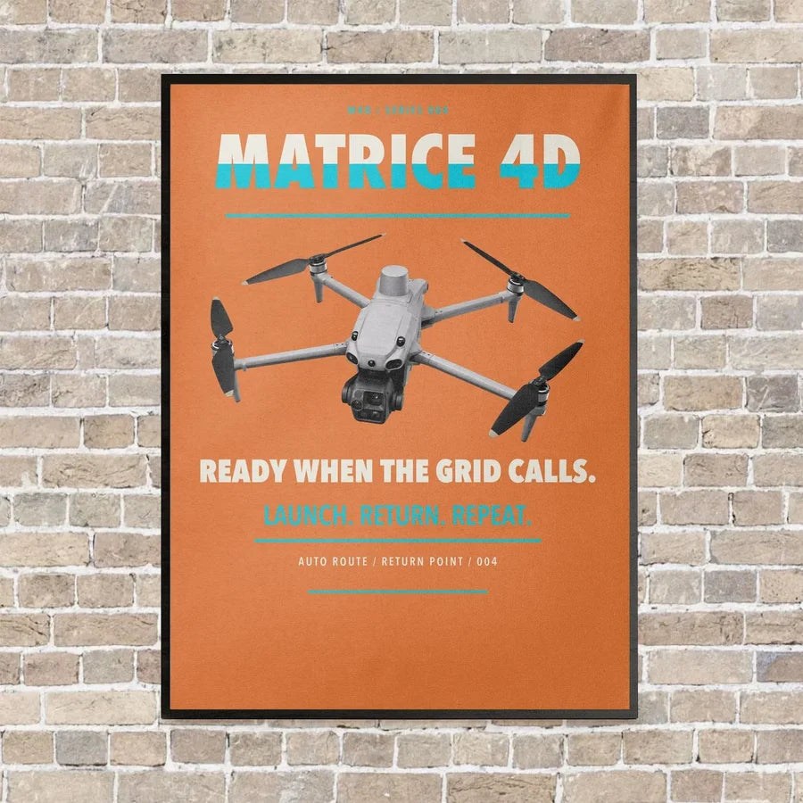 DJI Matrice 4D vertical canvas print - framed - orange background