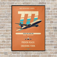Thumbnail for Boeing 777-200ER vertical canvas print - framed - orange background