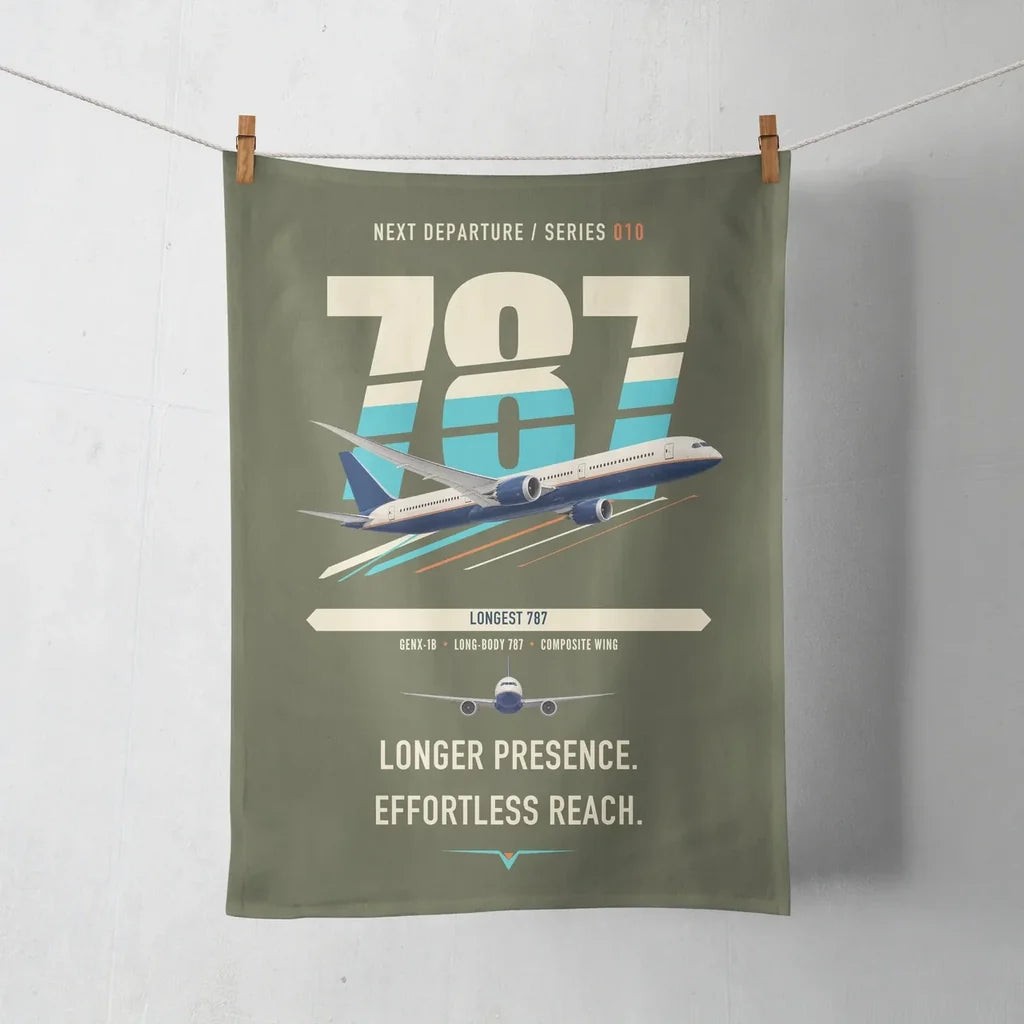 Boeing 787-10 Dreamliner design on green army towel