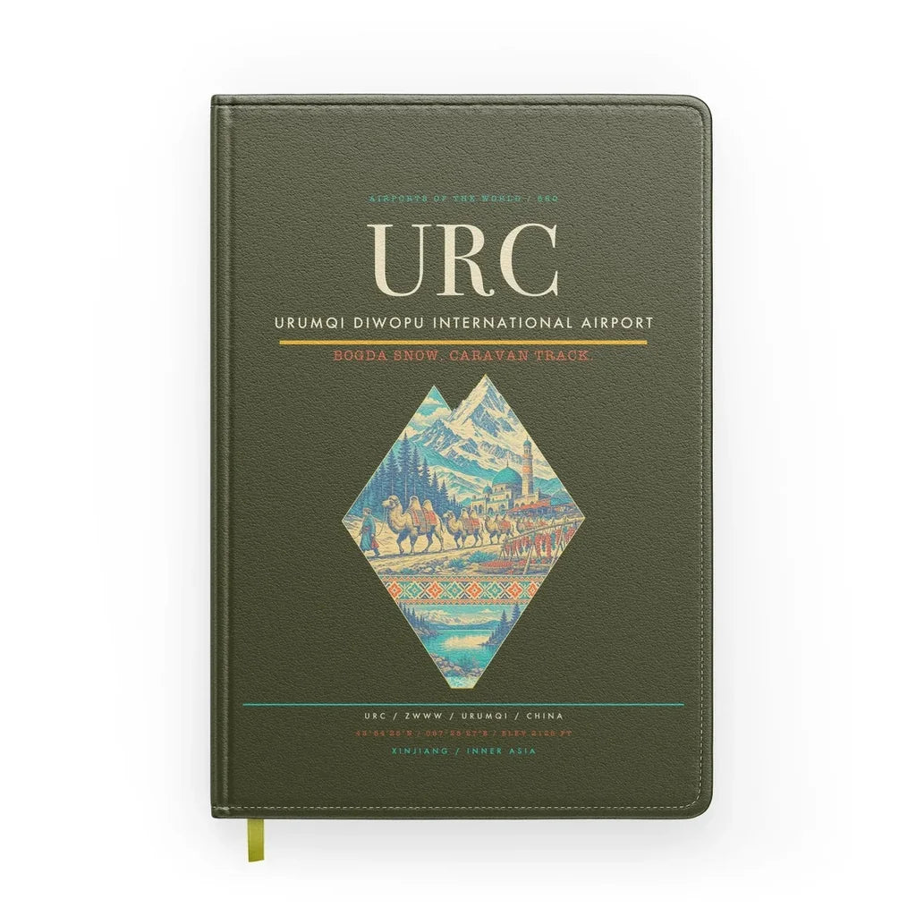 Urumqi Diwopu International Airport (URC) design on green army notebook