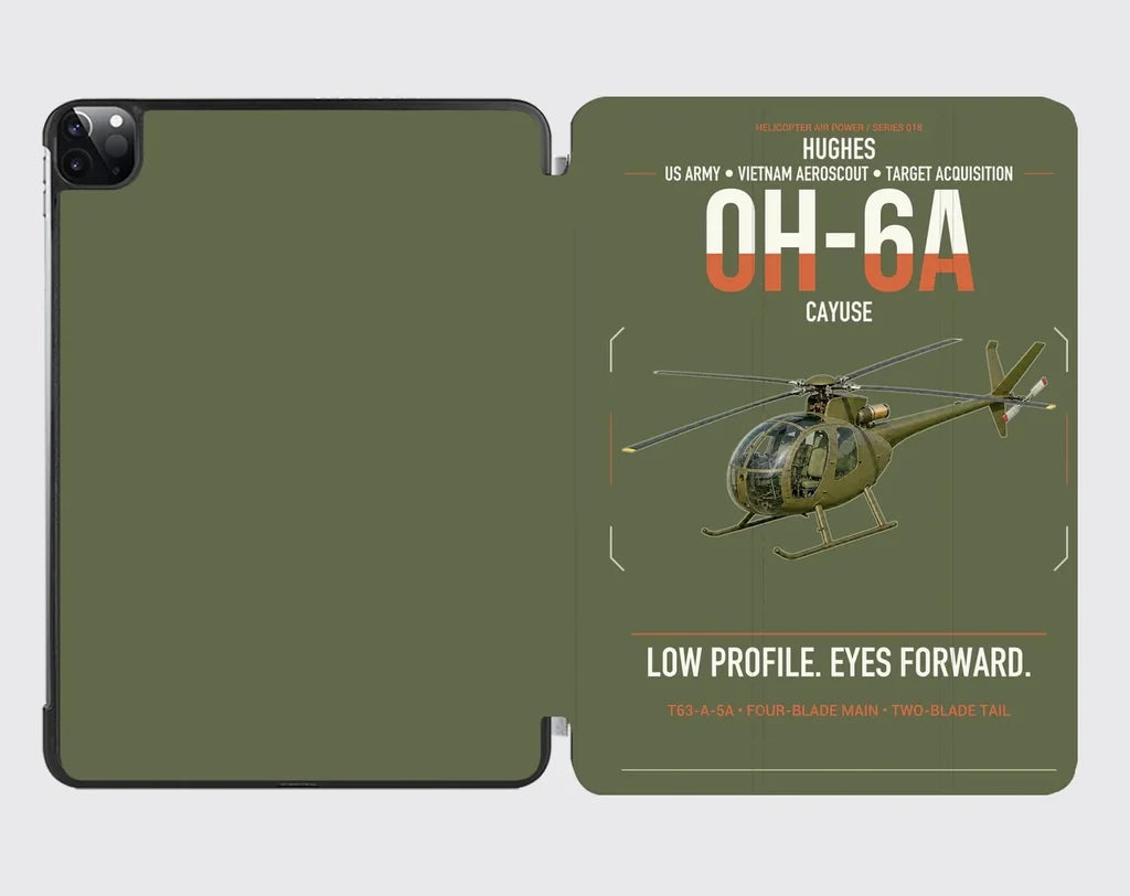 Hughes OH-6A Cayuse design on green army ipad tablet case
