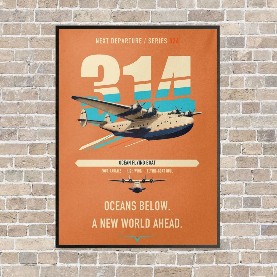 Boeing 314 Clipper vertical canvas print - framed - orange background