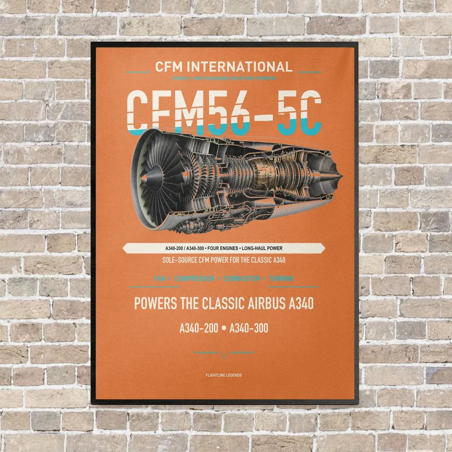 CFM56-5C vertical canvas print - framed - orange background