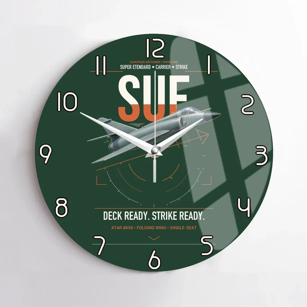 Dassault Super Étendard design on dark green no frame wall clock