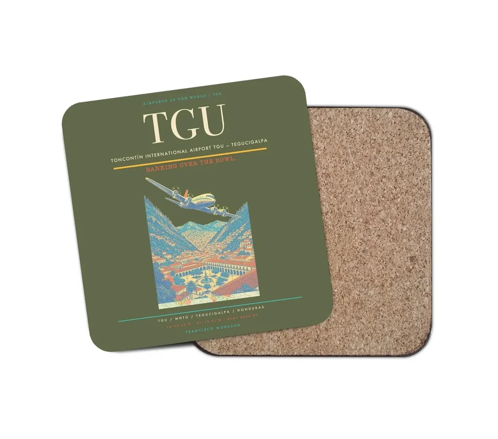 Toncontín International Airport (TGU) design on green army 1 piece coaster