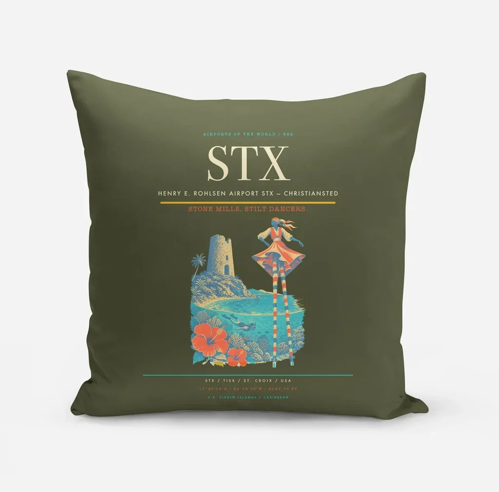 Henry E. Rohlsen Airport (STX) design on green army pillow