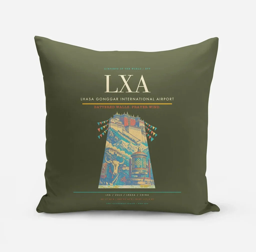 Lhasa Gonggar International Airport (LXA) design on green army pillow