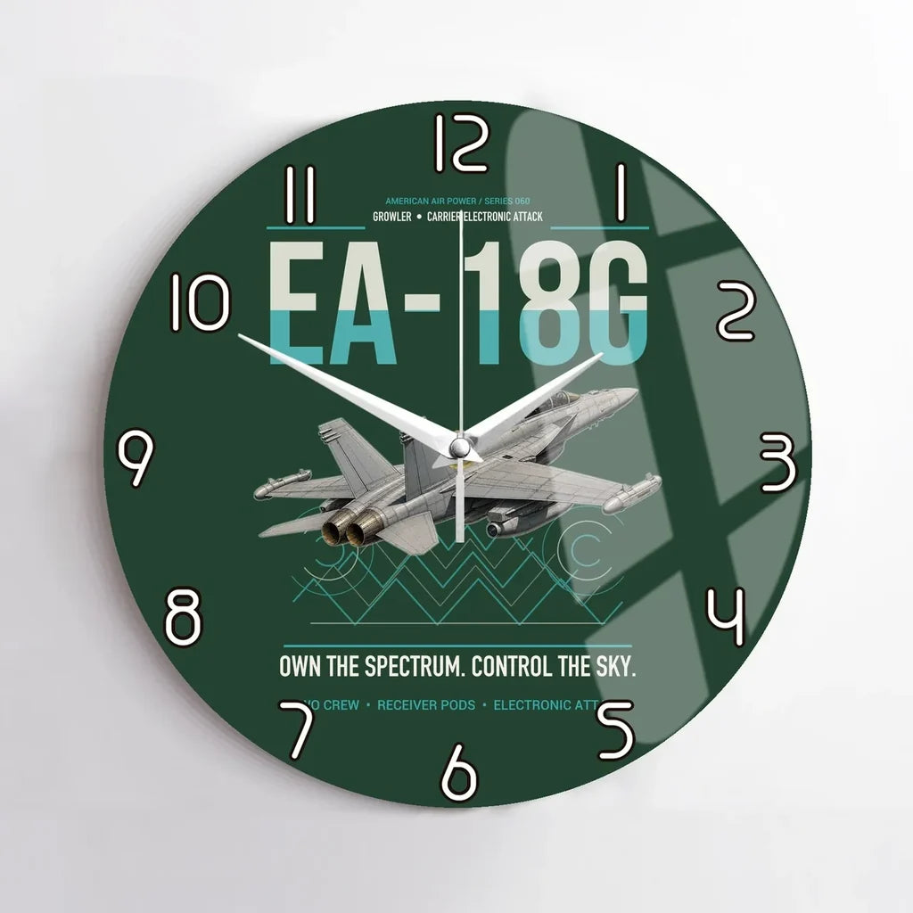 EA-18G Growler design on dark green no frame wall clock