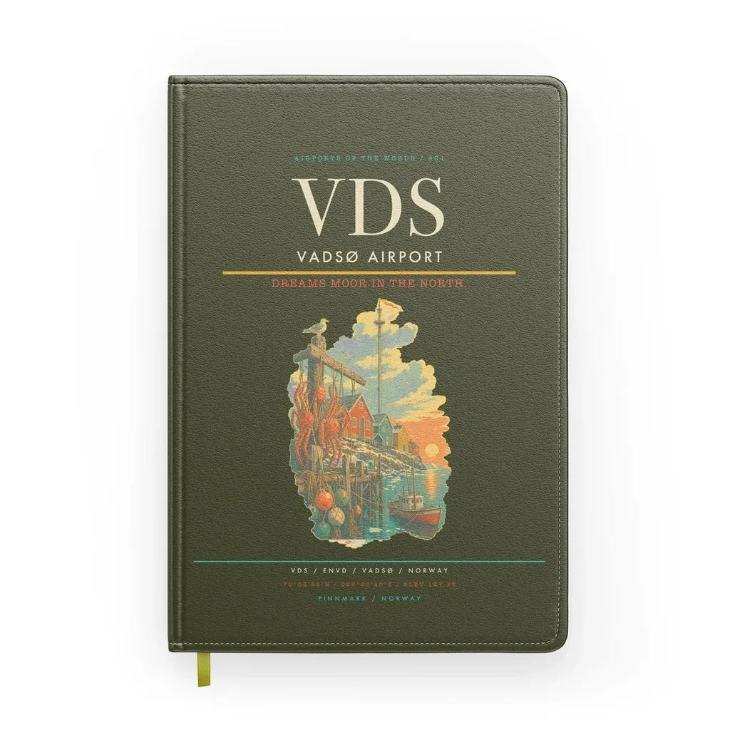 Vadsø Airport (VDS) design on green army notebook
