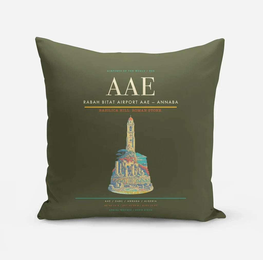 Rabah Bitat Airport (AAE) design on green army pillow