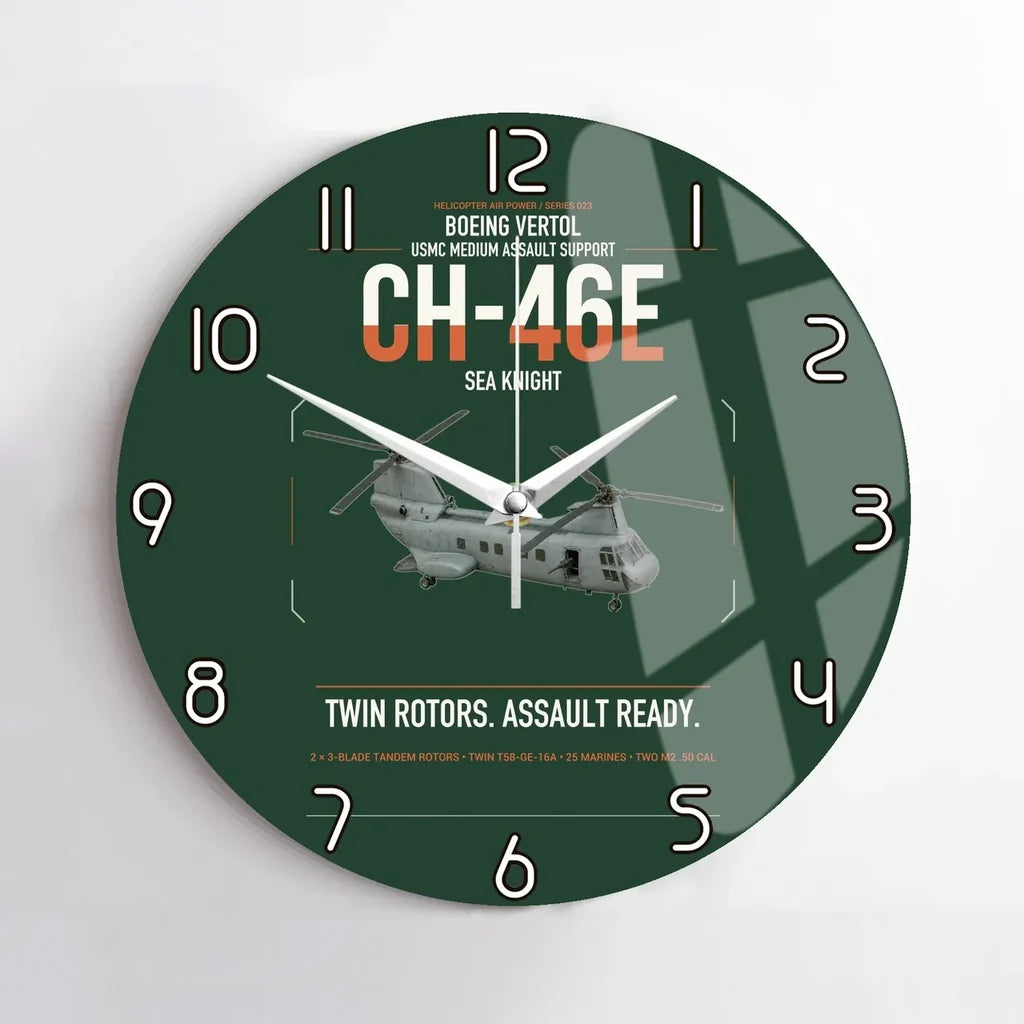 Boeing Vertol CH-46E Sea Knight design on dark green no frame wall clock