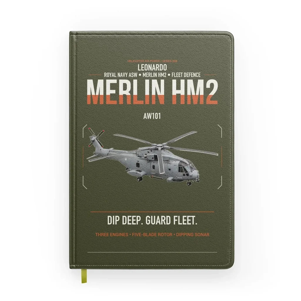Leonardo AW101 Merlin HM2 design on green army notebook