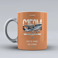 Thumbnail for Cessna 150M design on orange ceramic mug, double-side print