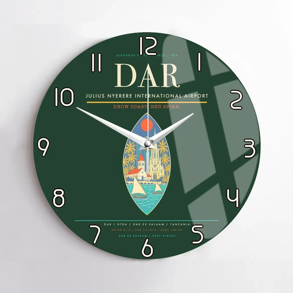 Julius Nyerere International Airport (DAR) design on dark green no frame wall clock