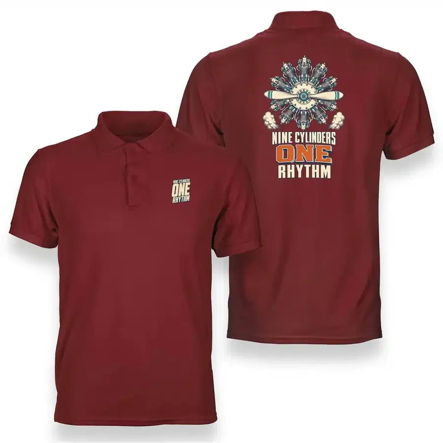 SIGNAL 176 - Nine Cylinders One Rhythm - Double-Side Polo design on red double side polo