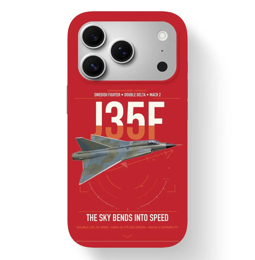 Saab J 35F Draken design on red magsafe iphone case, for iPhone 17 Pro