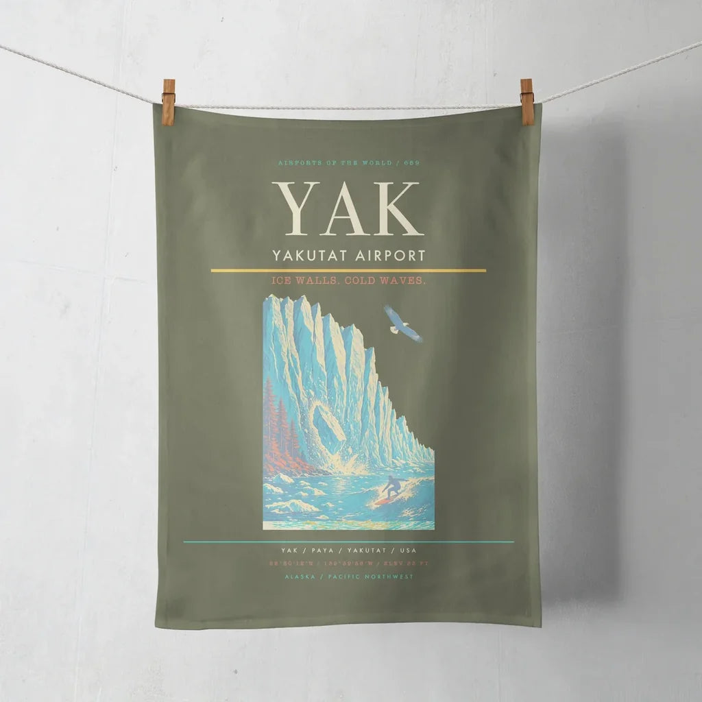 Yakutat Airport (YAK) design on green army towel