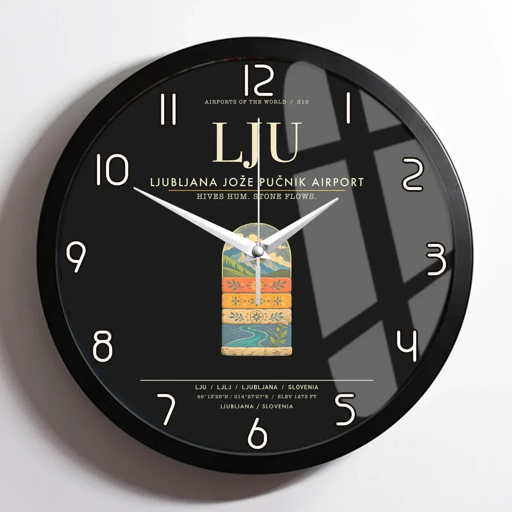 Ljubljana Joze Pucnik Airport LJU Wall-Clock Framed - Black