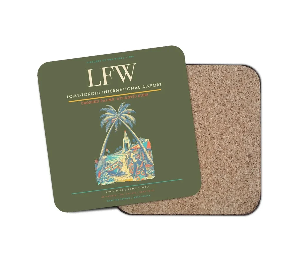 Lome-Tokoin International Airport (LFW) design on green army 1 piece coaster