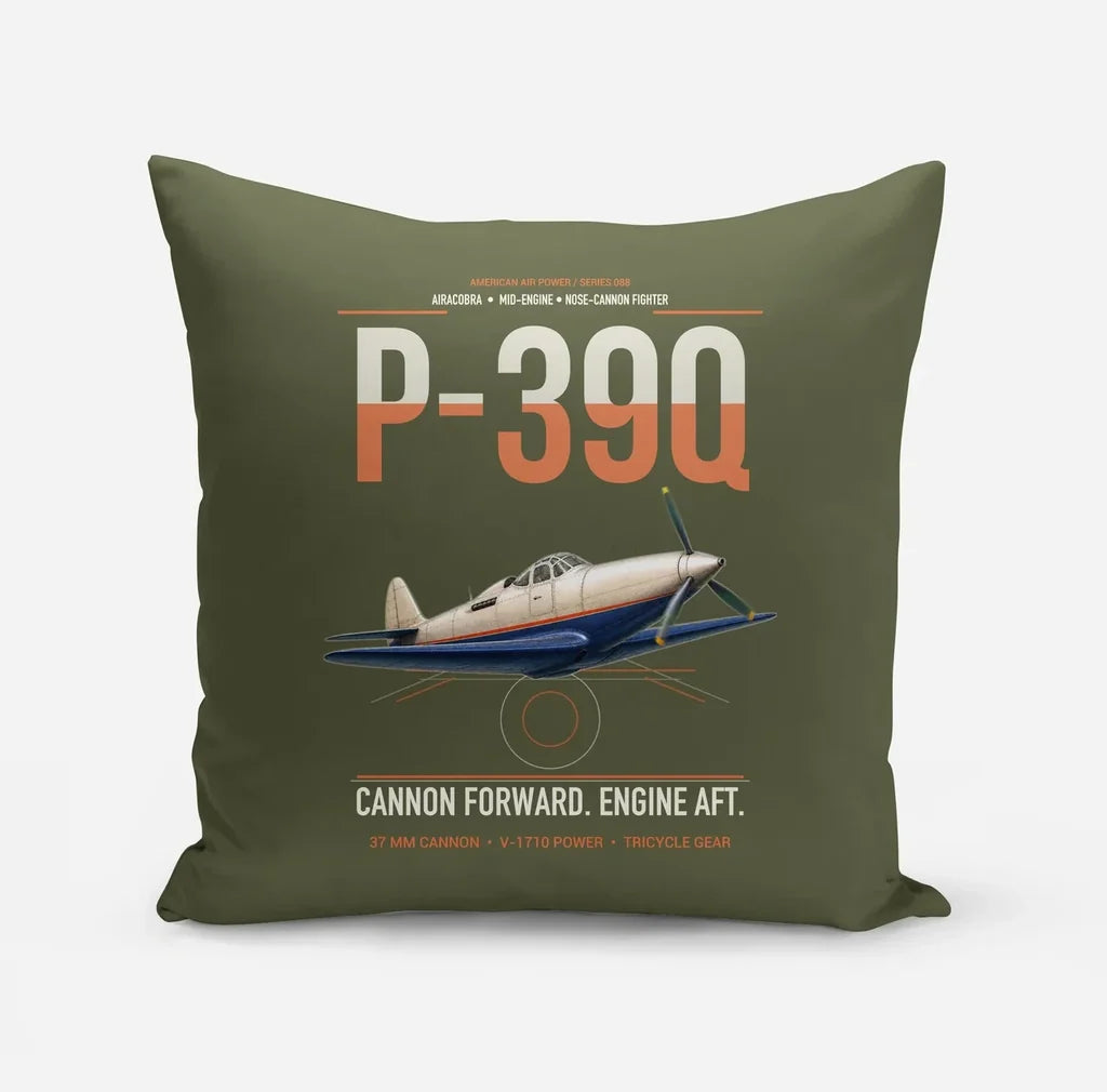 P-39Q Airacobra design on green army pillow