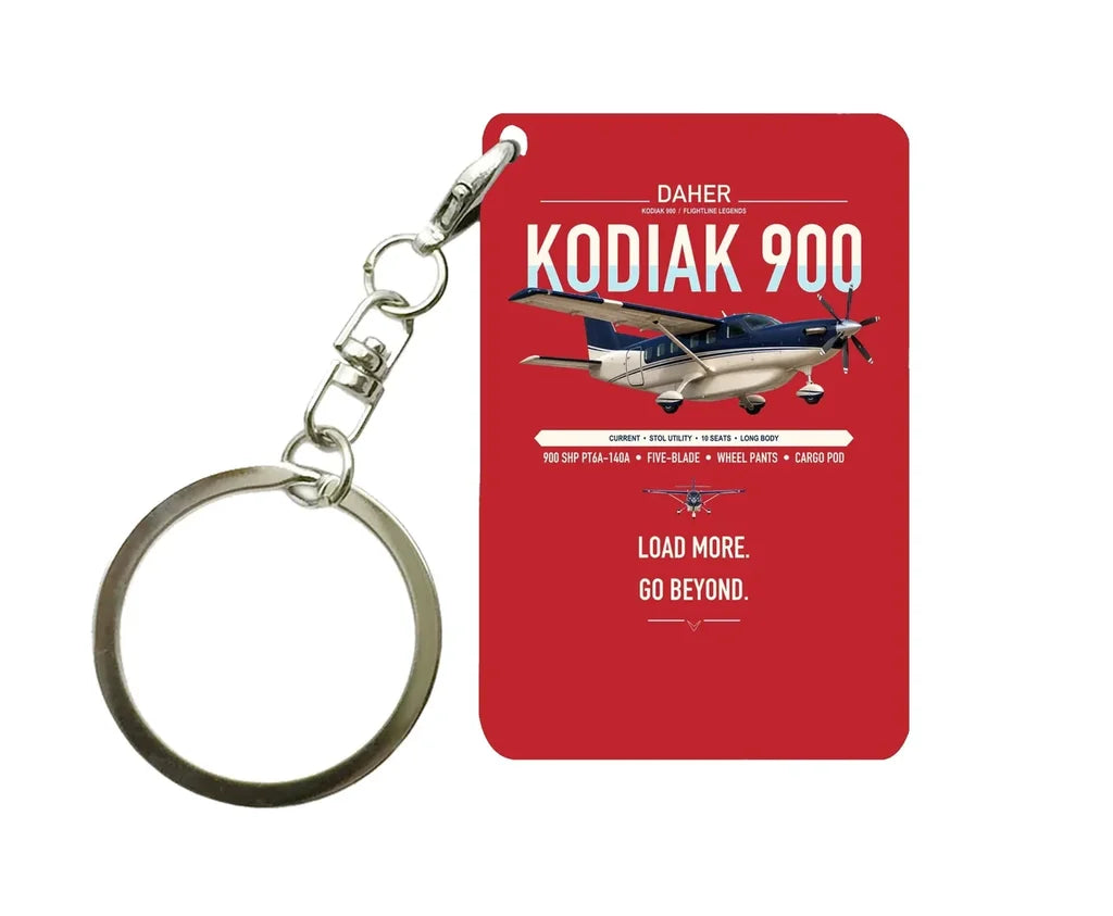 Daher Kodiak 900 design on red designed key chain, double-side print