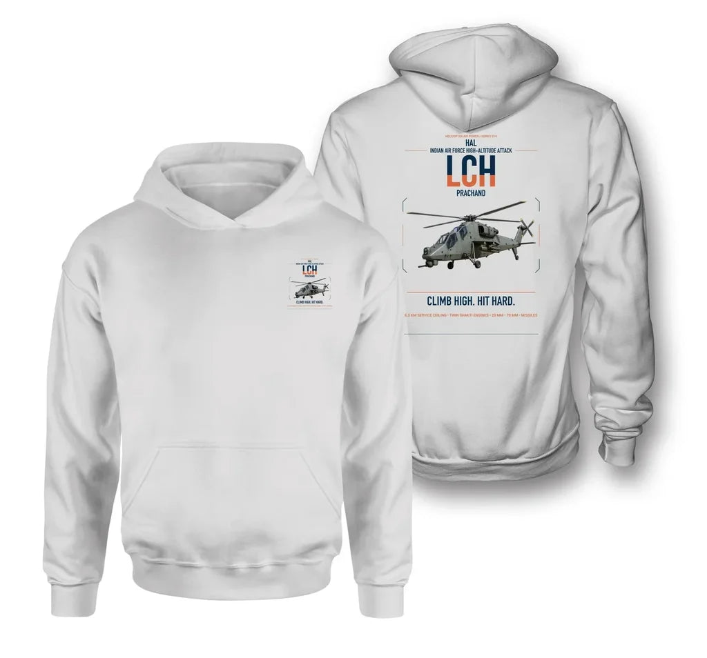HAL LCH Prachand design on white double-side hoodie, double-side print