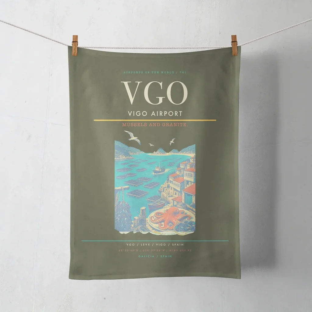 Vigo Airport (VGO) design on green army towel