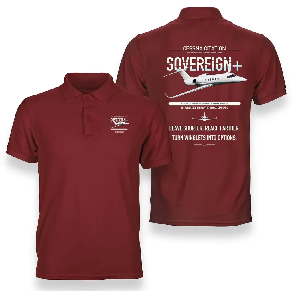 Cessna Citation Sovereign+ design on red double-side polo t-shirt, double-side print