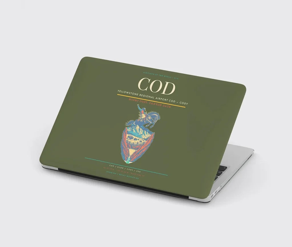 Yellowstone Regional Airport (COD) design on green army MacBook case