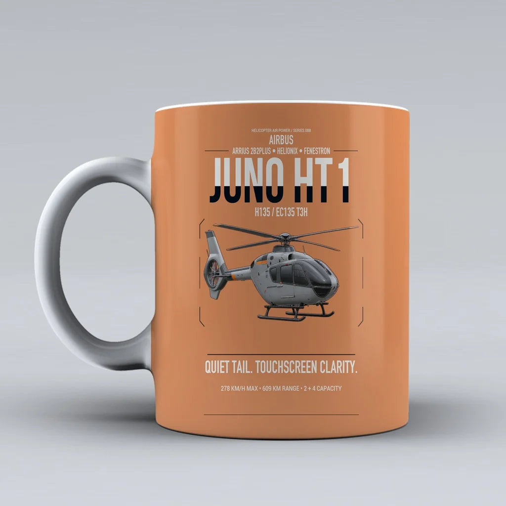 Airbus H135 Juno HT1 design on orange ceramic mug, double-side print