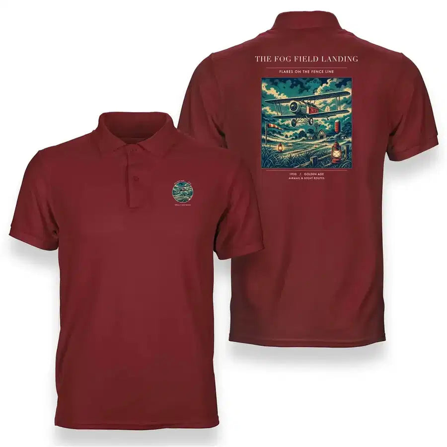 VINTAGE G4150 - The Fog Field Landing - Double-Side Polo T-Shirt design on red