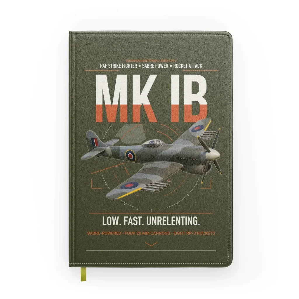 Hawker Typhoon Mk IB design on green army notebook