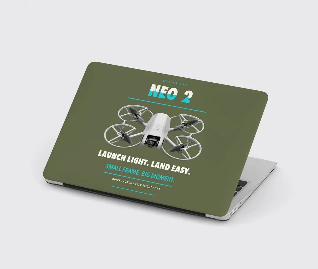 DJI Neo 2 design on green army MacBook case