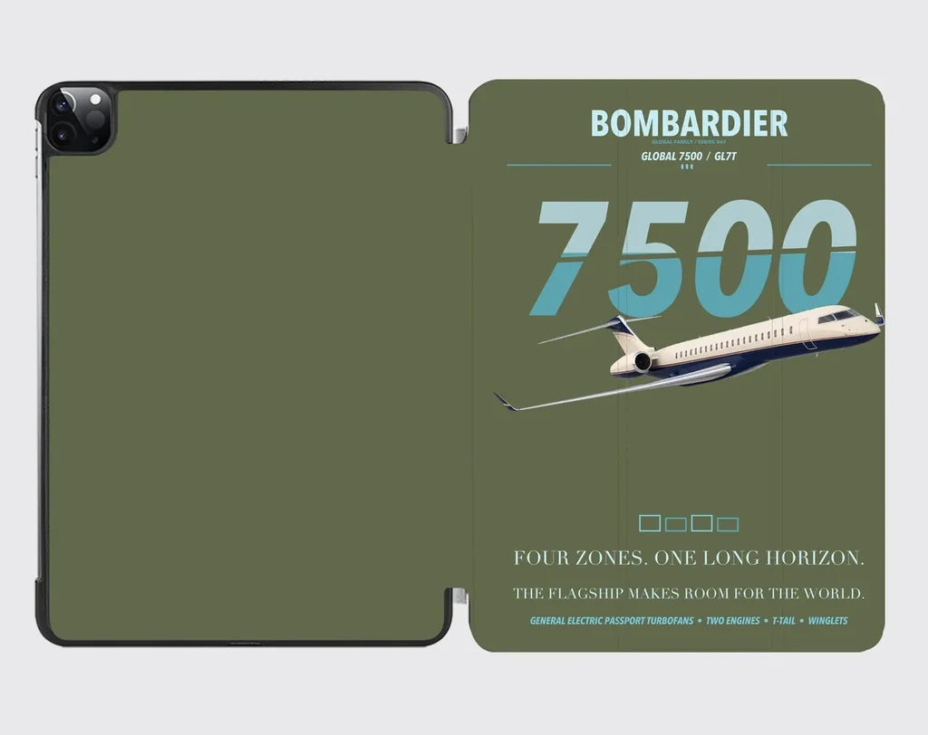 Bombardier Global 7500 design on green army ipad tablet case