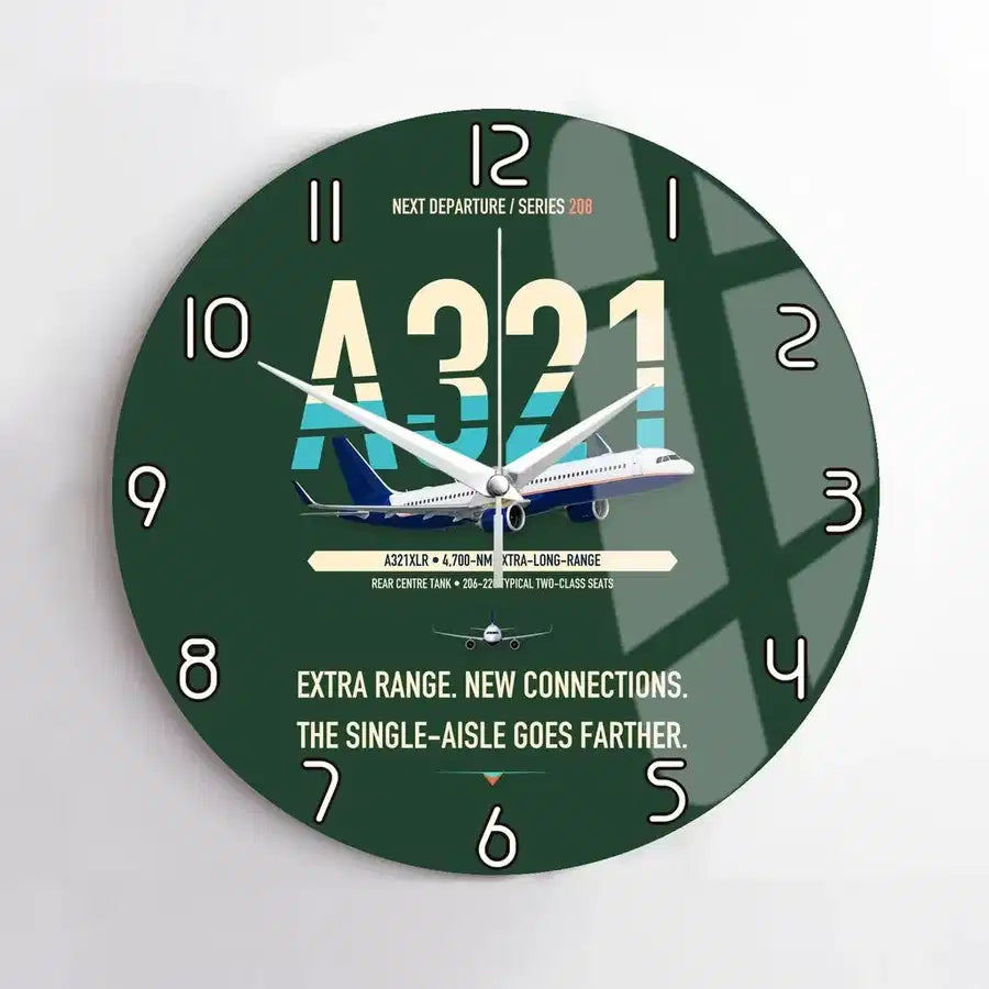 Airbus A321XLR design on dark green no frame wall clock
