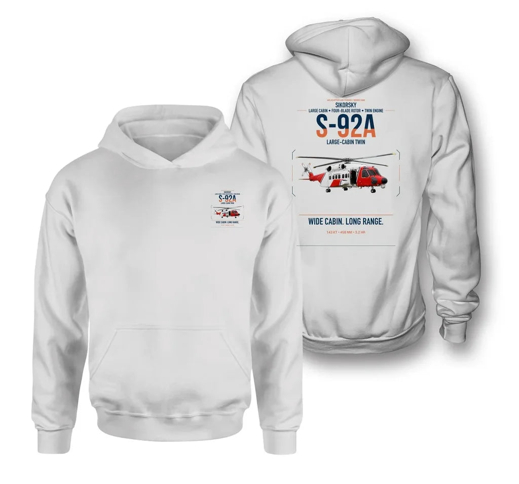 Sikorsky S-92A design on white double-side hoodie, double-side print