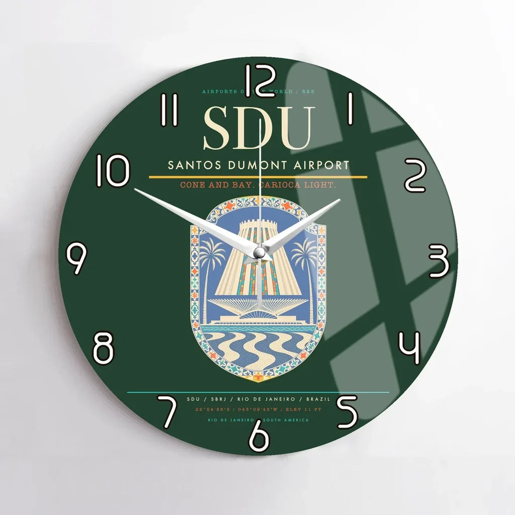Santos Dumont Airport (SDU) design on dark green no frame wall clock