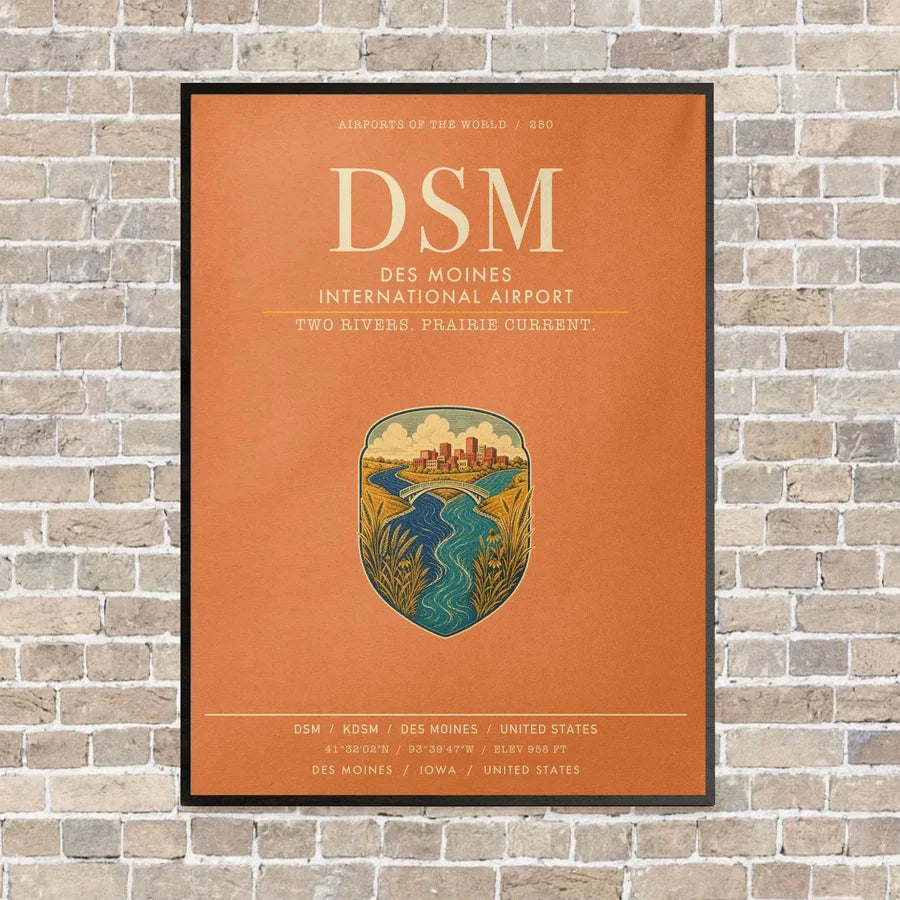 Des Moines International Airport DSM vertical canvas print - framed - orange background