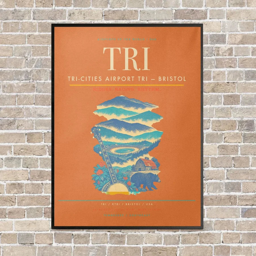 Tri-Cities Airport TRI — Bristol vertical canvas print - framed - orange background