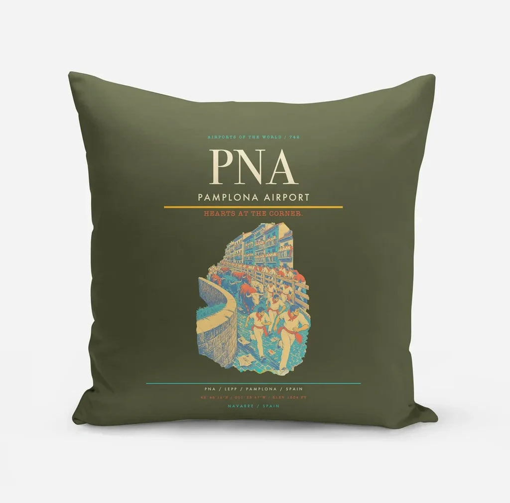 Pamplona Airport (PNA) design on green army pillow