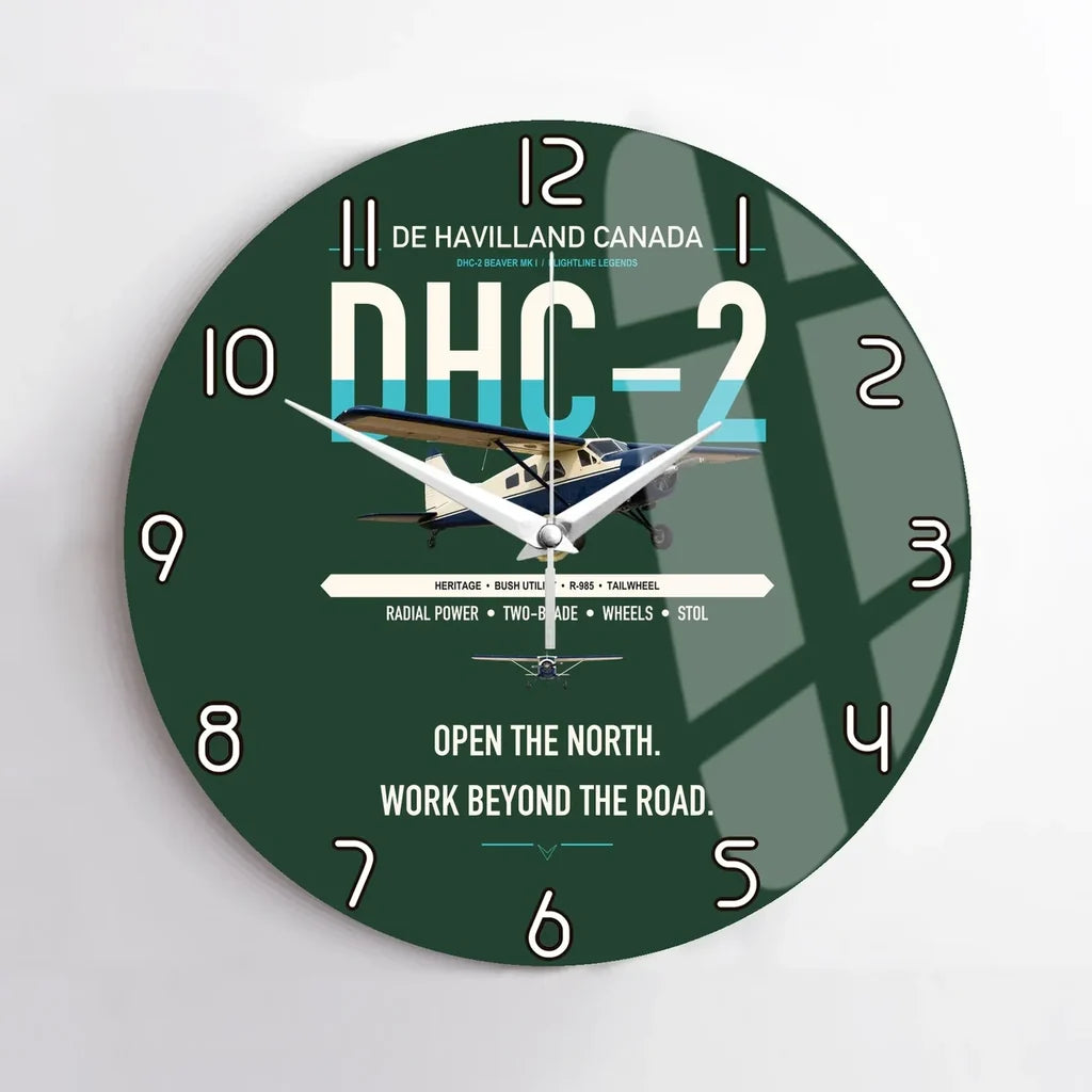 DHC-2 Beaver Mk I design on dark green no frame wall clock