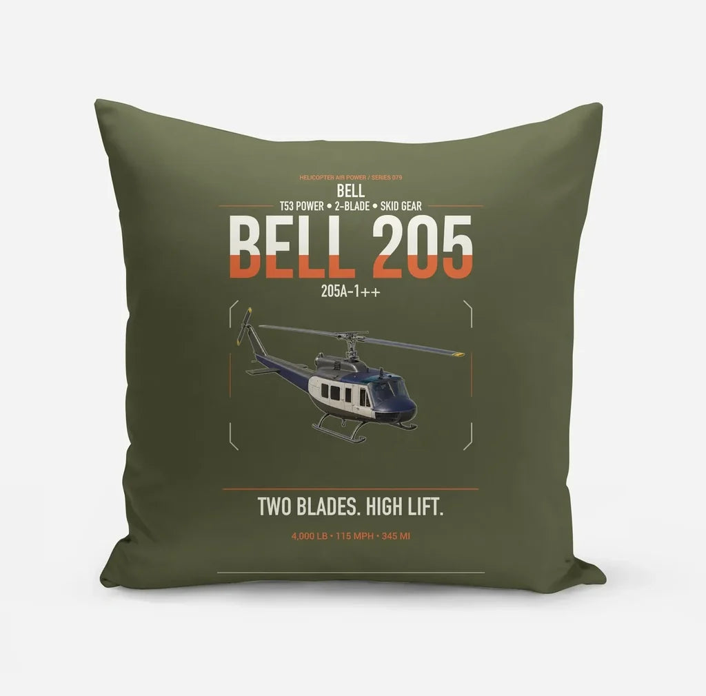 Bell 205A-1++ design on green army pillow