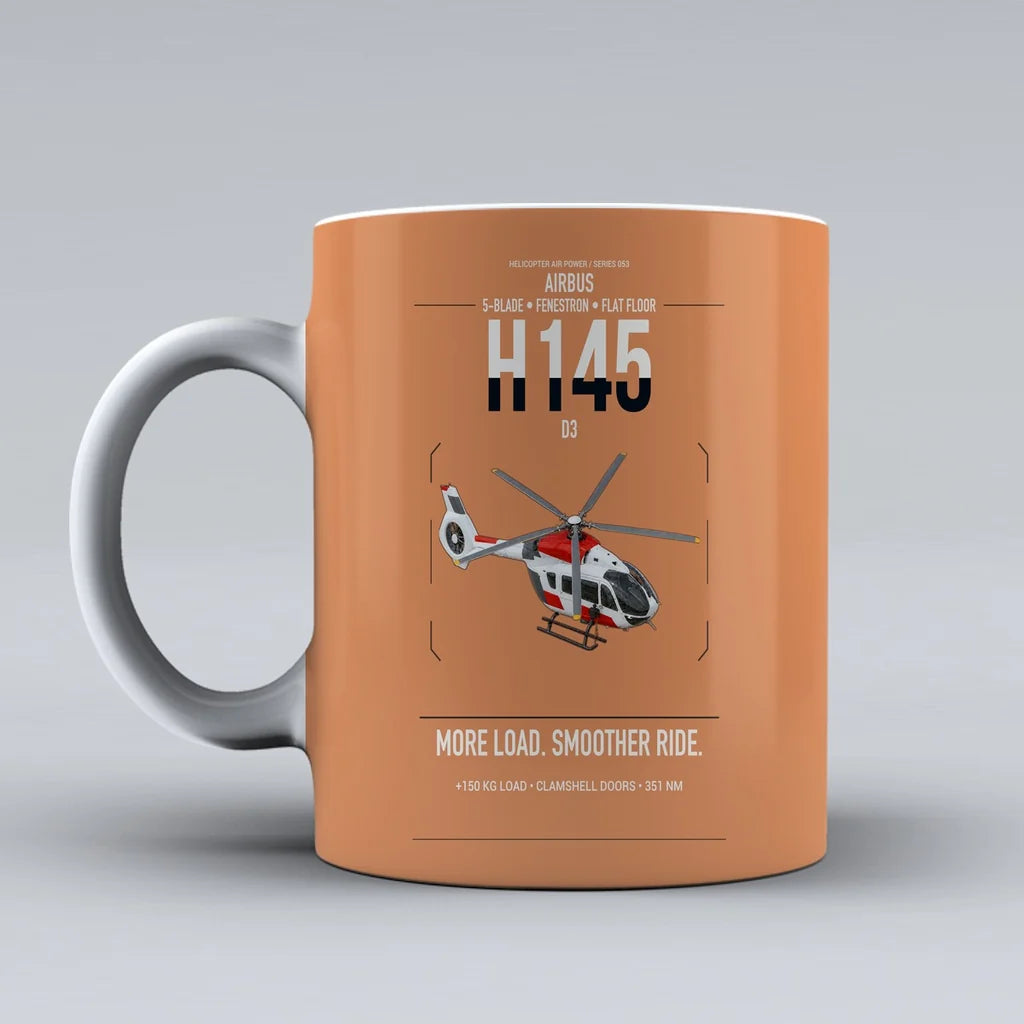 Airbus H145 D3 design on orange ceramic mug, double-side print
