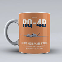Thumbnail for RQ-4B Global Hawk design on orange ceramic mug, double-side print