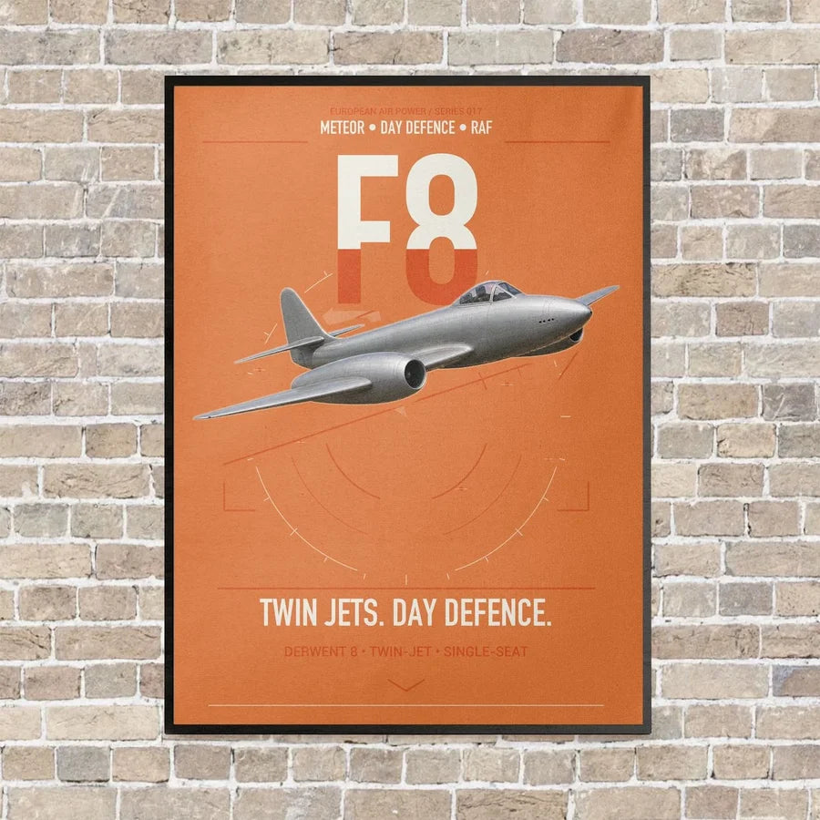 Gloster Meteor F8 vertical canvas print - framed - orange background
