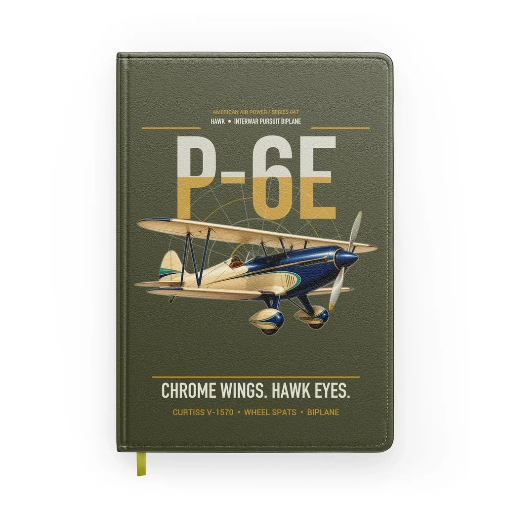 Curtiss P-6E Hawk design on green army notebook