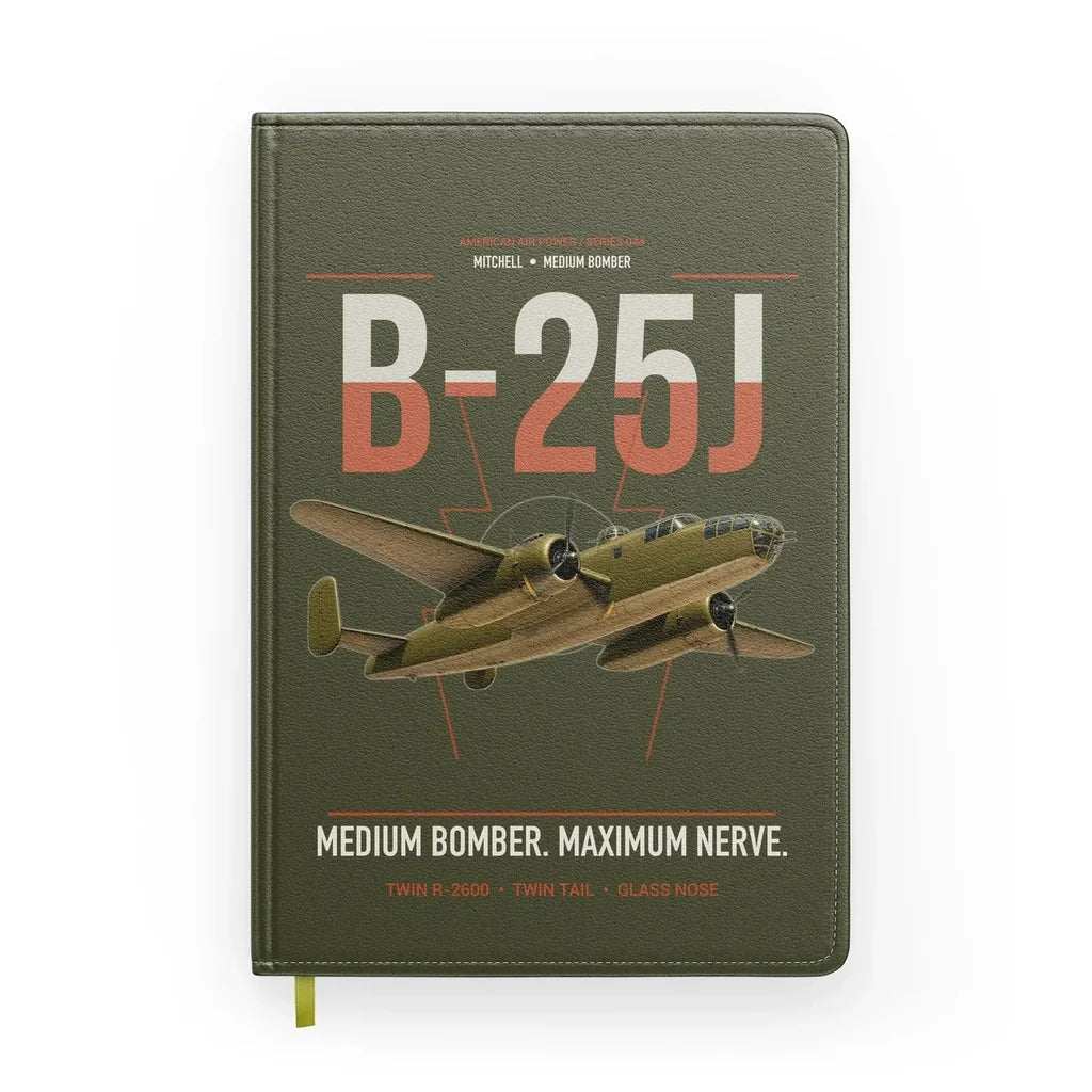 B-25J Mitchell design on green army notebook