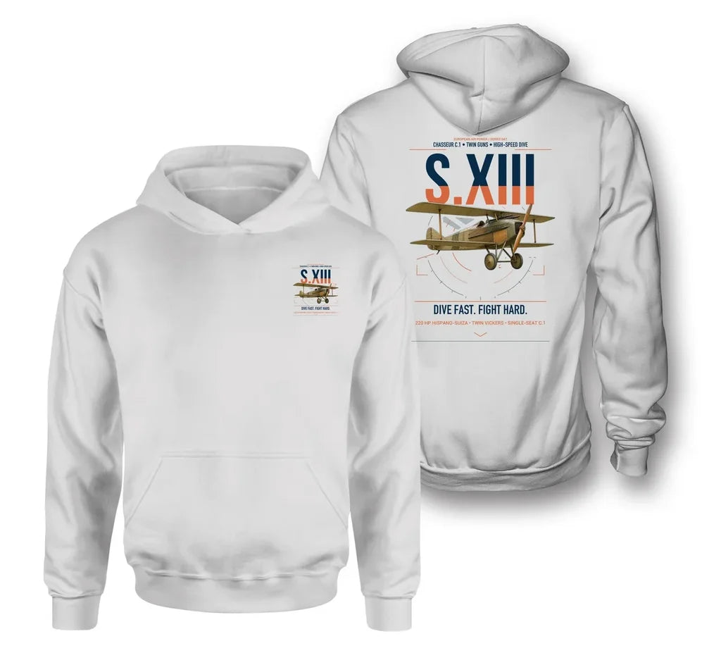 SPAD S.XIII C.1 design on white double-side hoodie, double-side print