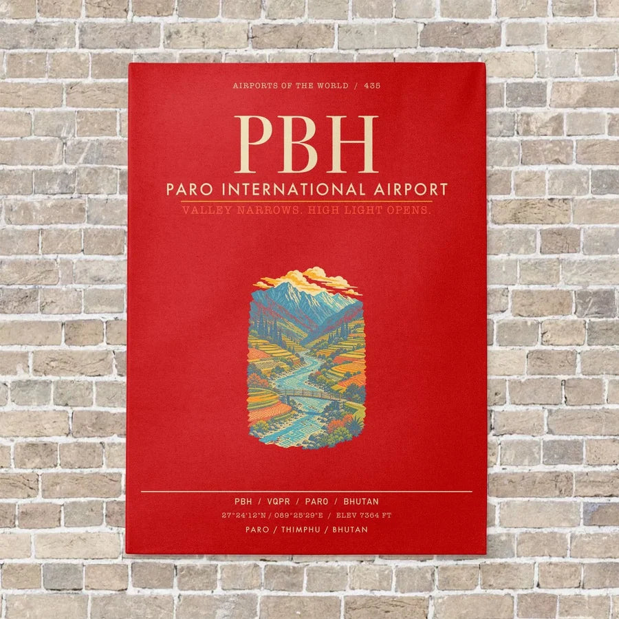 Paro International Airport PBH - Canvas Framed - Red