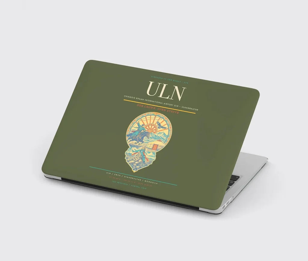 Chinggis Khaan International Airport (ULN) design on green army MacBook case